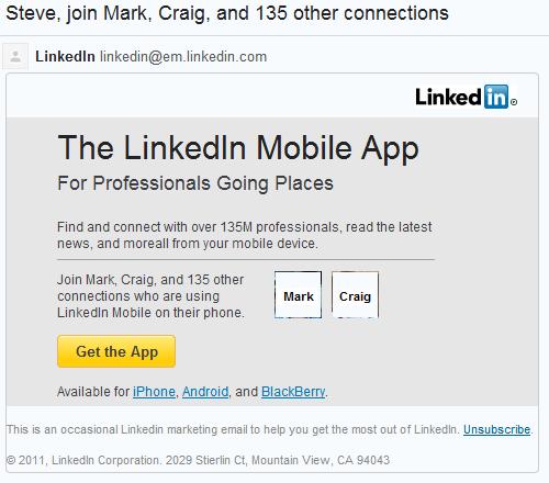 Image of LinkedIn Mobile Advertisement Email #2